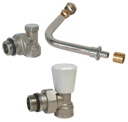 Kit complet de raccordement arrière pour radiateur PER Ø12 à glissement avec robinet manuel - Somatherm